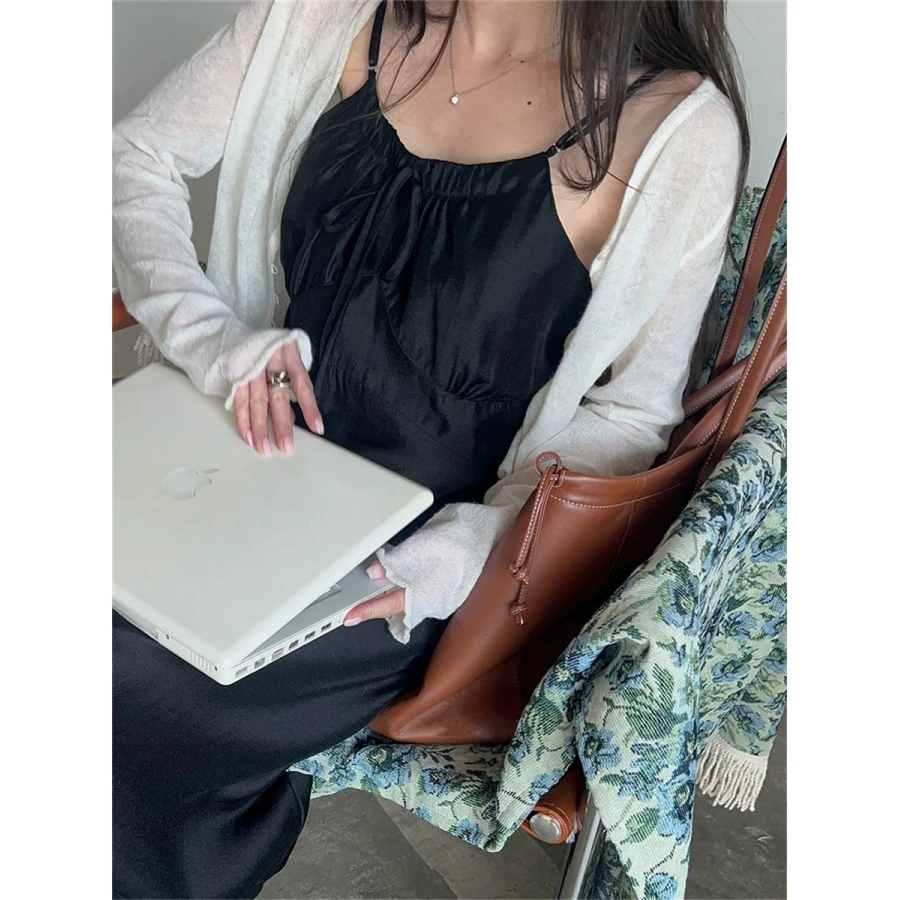 Romantique Dongdaemun été couleur Pure en mousseline de soie fine sangle plissée ter Dr Ele U-Neline Svel femmes Dr