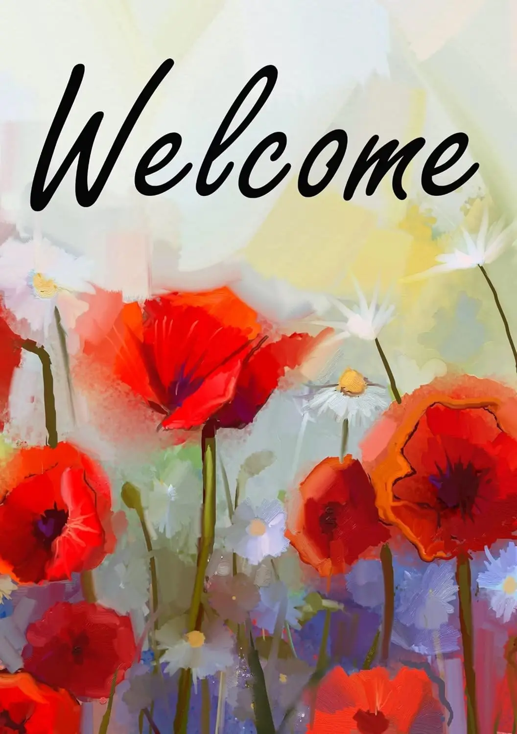 Watercolor Poppy Daisy Field Flowers Art Spring Summer Garden Flag 12 x 18 Inch Double Sided Yard House Outdoor Banner Decor