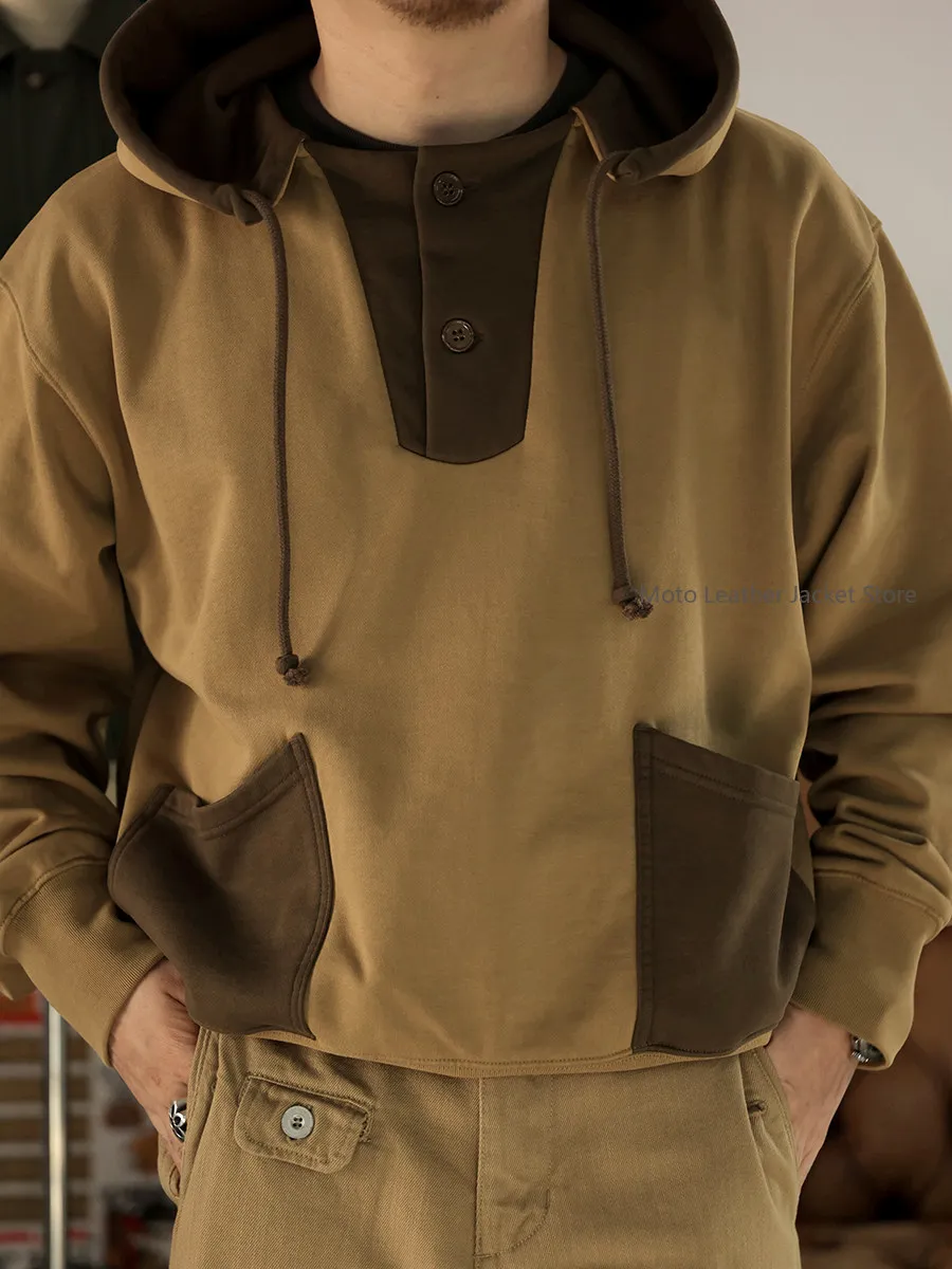 Secondorder SS23 Hooded Sweat Vintage Two-Tone Splicing American Pullover Hoodie Sweatshirt