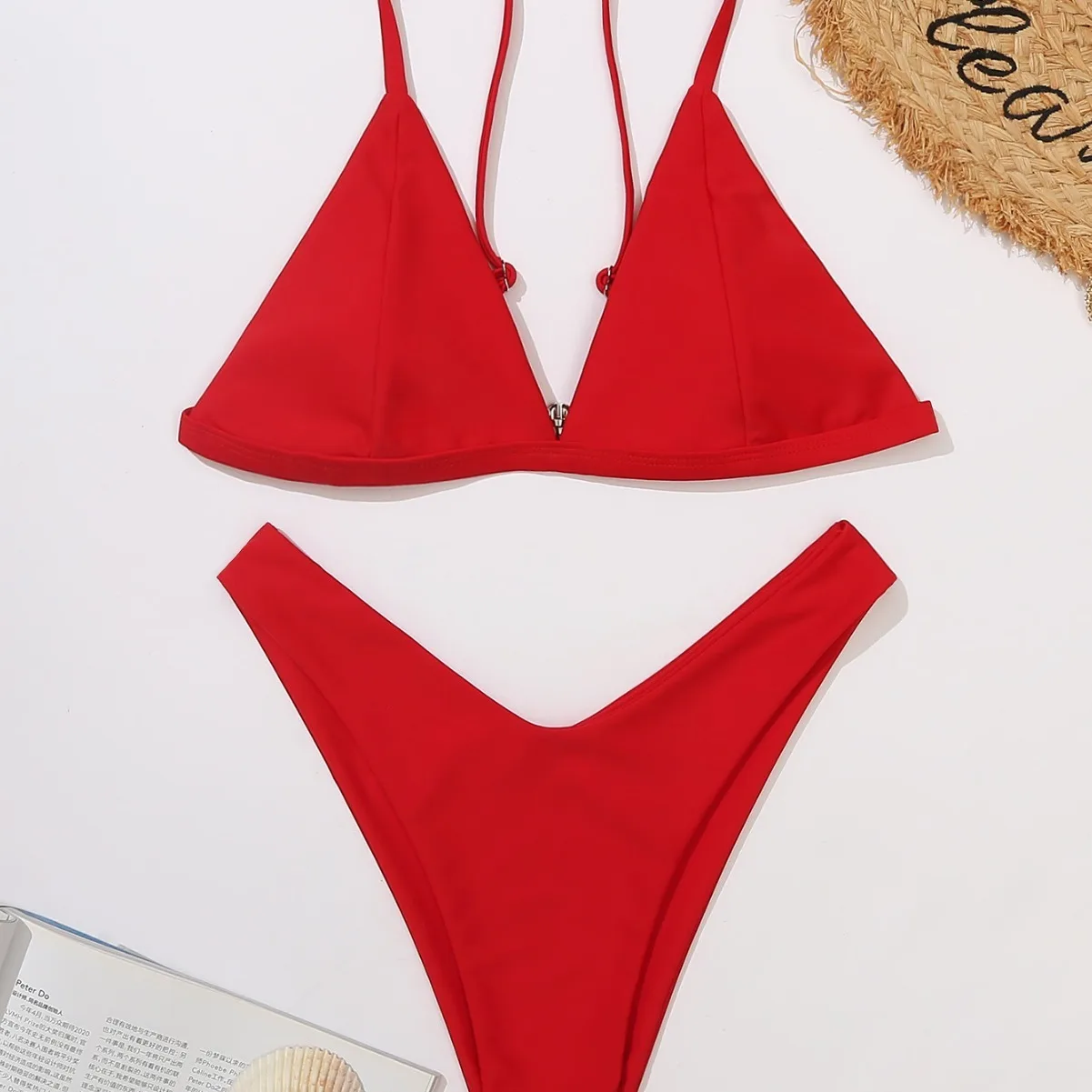 2024 Traje de baño de mujer de bikini sexy sin espalda triangular de color sólido