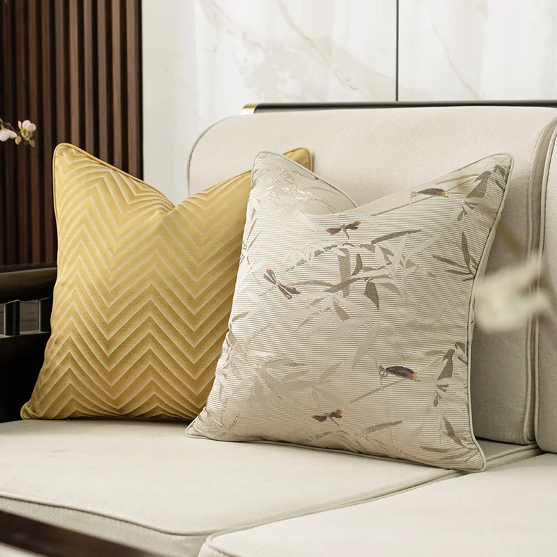 Chinese Pillow Cover Lucky Cloud Jacquard Yellow Decorative Cushion For Sofa 45x45 Retro Living Room Home Chair Decoration