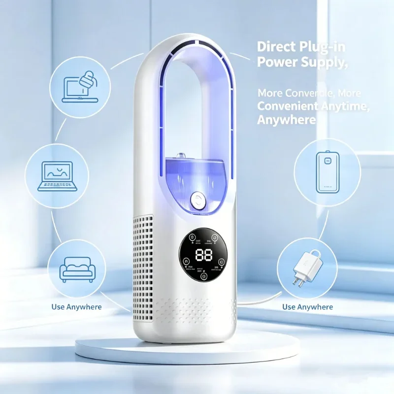 New Bladeless Fan Portable Air Conditioner LED Display Desktop Fanless Blade Cooler 6-speed Adjustable Portable Air Cooling Fan