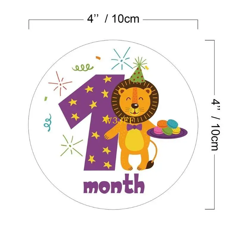 W3JF 12 قطعة/المجموعة كارتون الحيوان الطفل ملصقات شهرية التصوير الفوتوغرافي بطاقة تذكارية