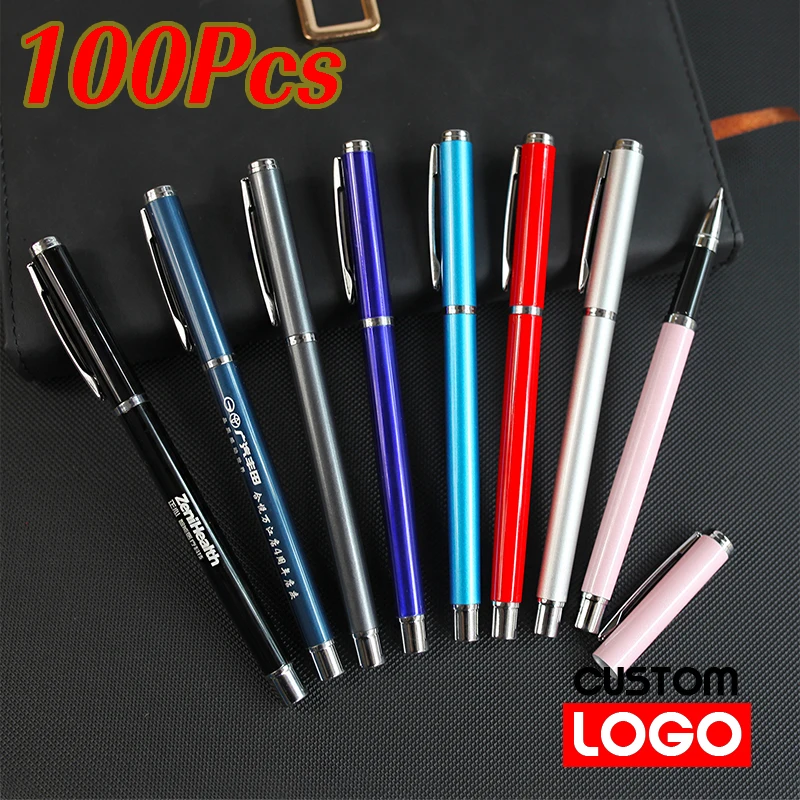 

100 шт./лот, роскошная настраиваемая лазерная резьба, рекламная металлическая ручка, бесплатная персонализированная гелевая ручка с логотипом, офисная школа, бизнес-подарок