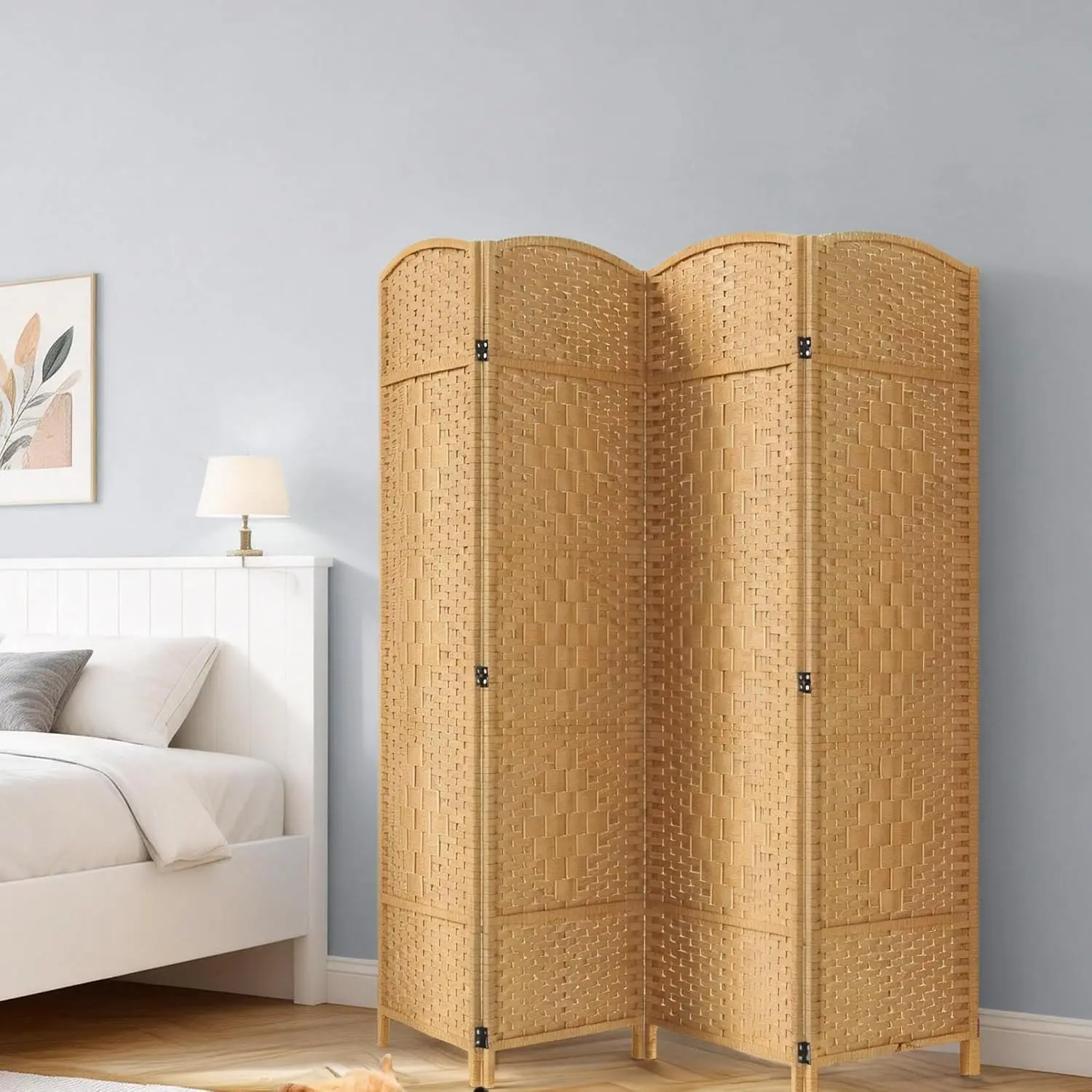 4-Panel Folding Rattan Privacy Screen, Extra-Wide 6 ft. Room Divider