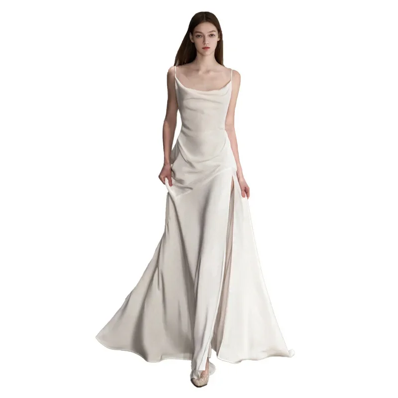 Strapless 140 light wedding dress 2024 summer new simple satin bride welcome temperament slim banquet dress