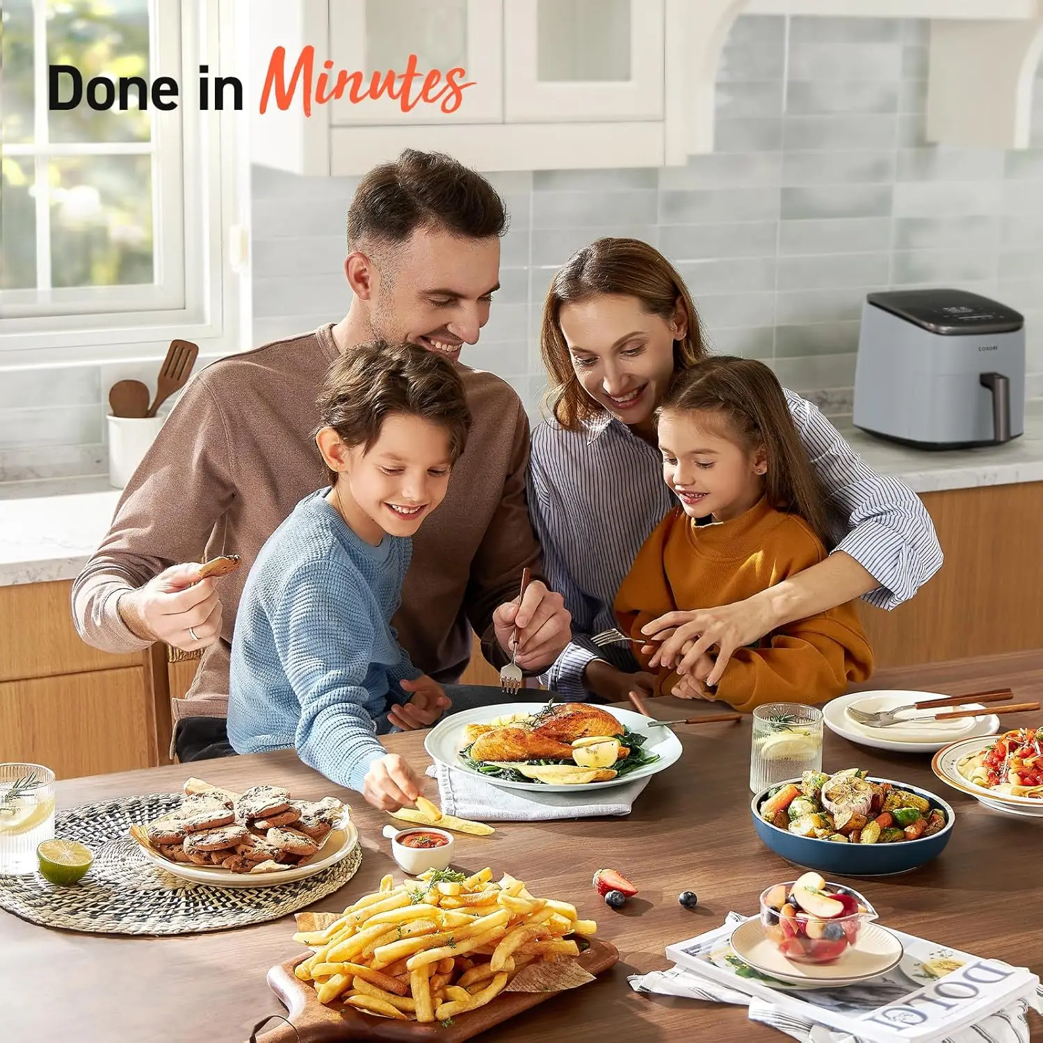 Friggitrice ad aria 9 in 1, compatta ma grande 6 Qt, 5 velocità della ventola veloci con 450F per Ultra Crsipy, 95% meno di olio, oltre 100 ricette nell'app