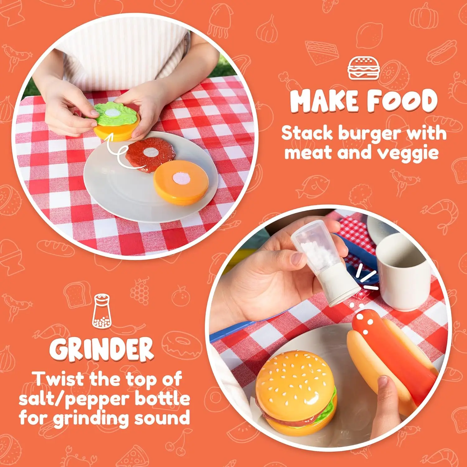 34 pezzi Set di giocattoli da cucina, barbecue Play Grill, Set di giocattoli da cucina, Little Chef Play, Kids Grill Playset BBQ interattivo per bambini con Ligh