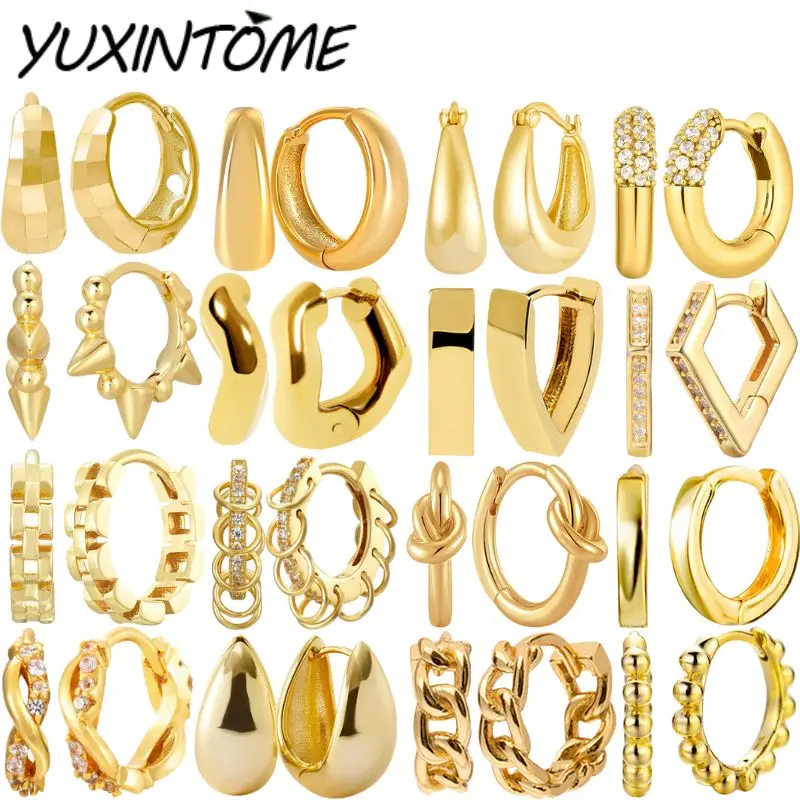 

925 Sterling Silver Needle Vintage Hoop Gold Earrings for Women Fashion simple pierced geometry Earrings Party Trend Jewelry