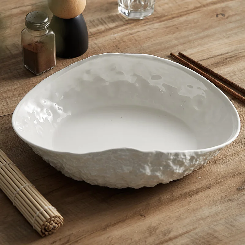 Rock pattern shell high-end plate household ceramics new light luxury large steamed fish soup plate hotel Tableware