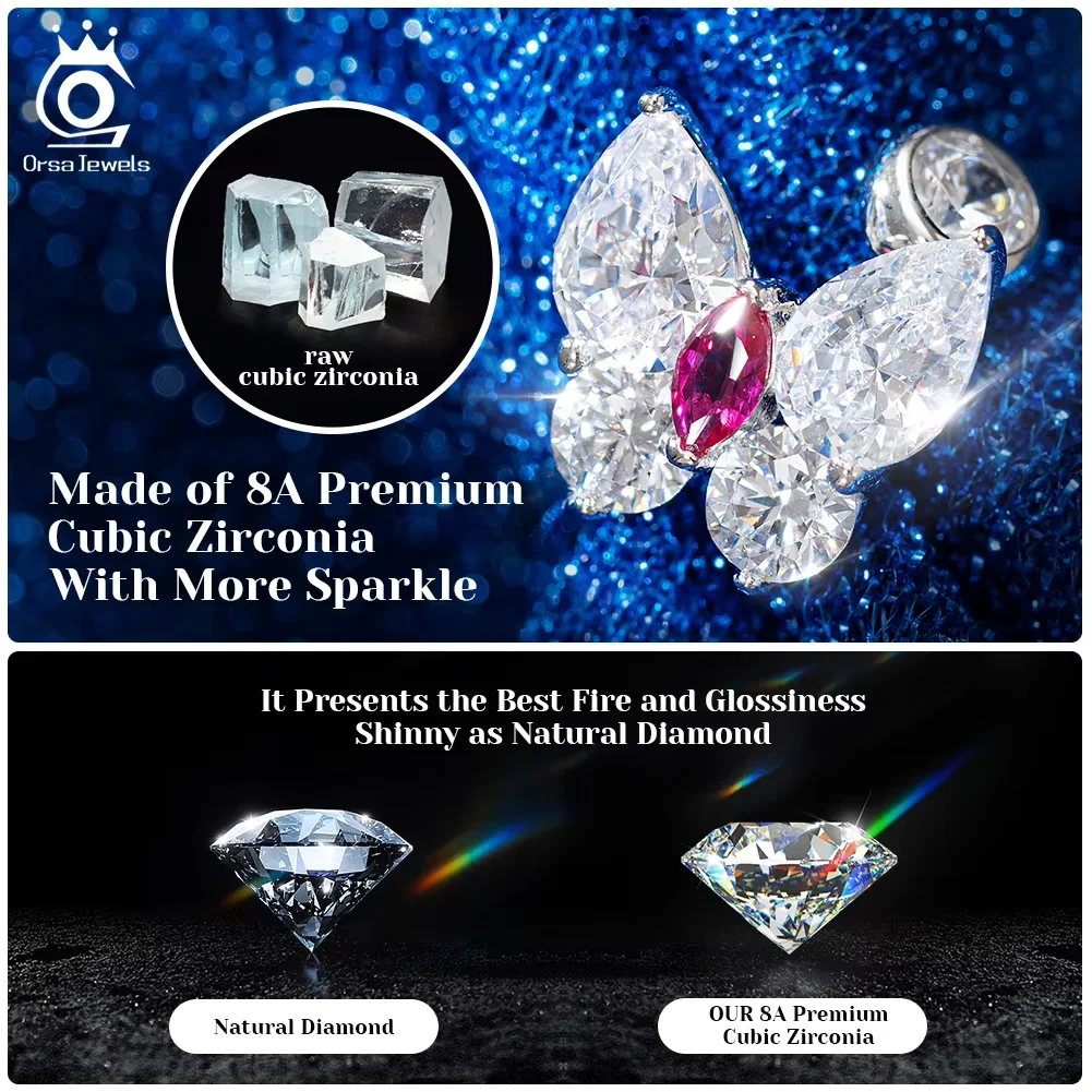 ORSA JEWELS 925 스털링 실버 스터드 귀걸이, 워터 드롭 컷 지르코니아 스톤, ... - 5
