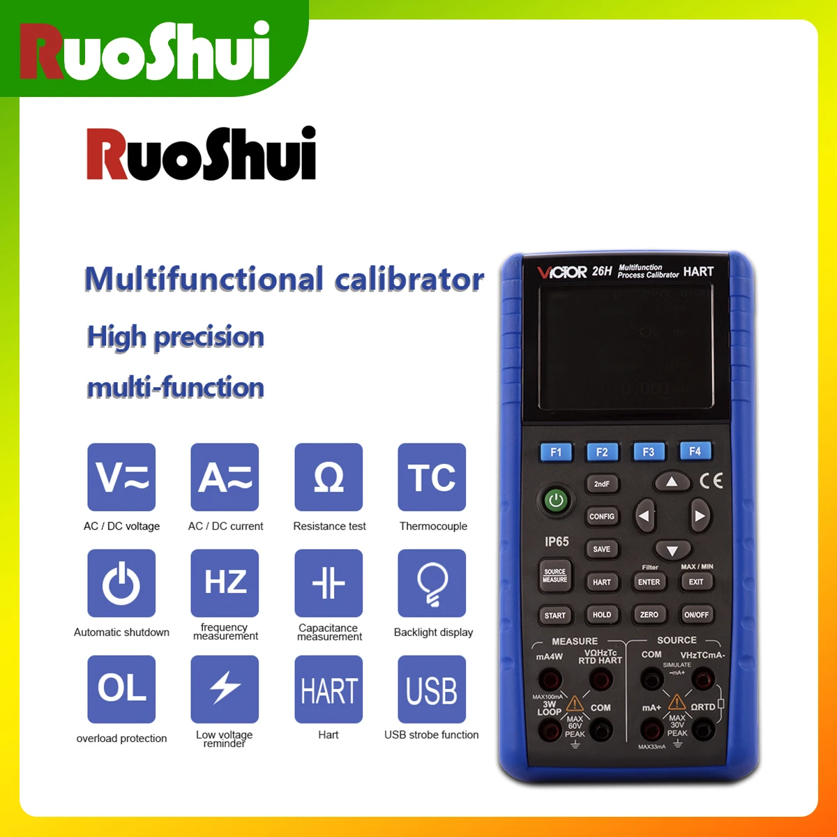 VICTOR 26H Multifunction Process Calibrator HARTCommunication With Accuracy 0.01% 5 Digits Display 24V Loop Circuit IP65