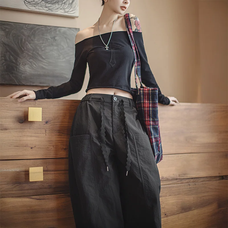 Maden женские повседневные универсальные черные широкие брюки весна-лето легкие брюки свободного покроя модная уличная одежда брюки палаццо