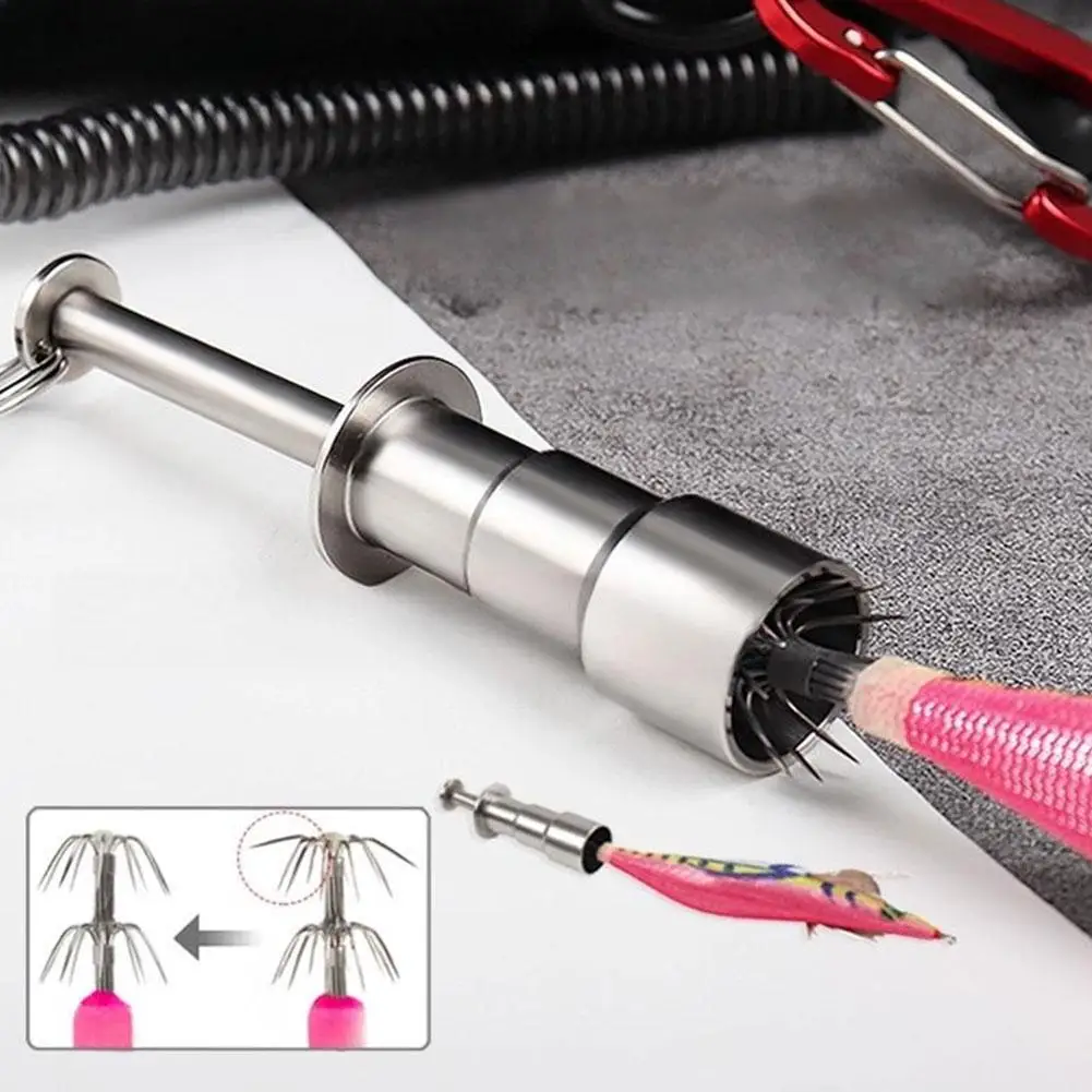 الفولاذ المقاوم للصدأ الحبار هوك مصحح خشبي الروبيان أداة إصلاح الحبار هوك مستقيم خفيفة الوزن صيد السمك التبعي #2