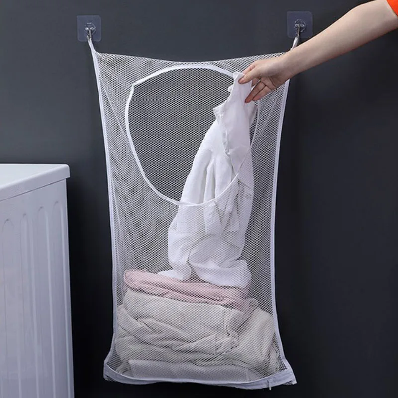 Over-the-Door Hanging Laundry Basket Wall-mounted Dirty Clothes Storage Organizer for Bathroom Toy Storage