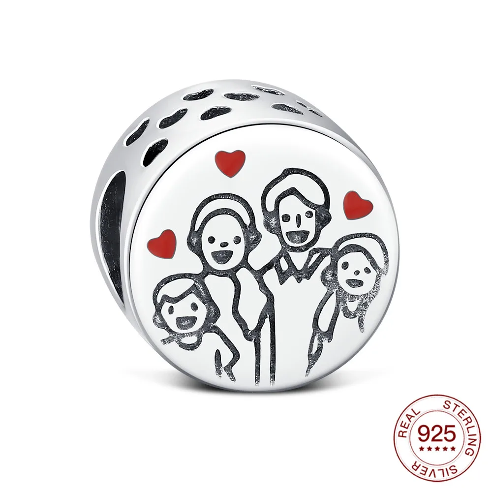 New Charms Original Family Simple Painting Bead S925 Sterling Silver Bead Fit Bracelets Diy For Women Fine Jewelry Love Gift