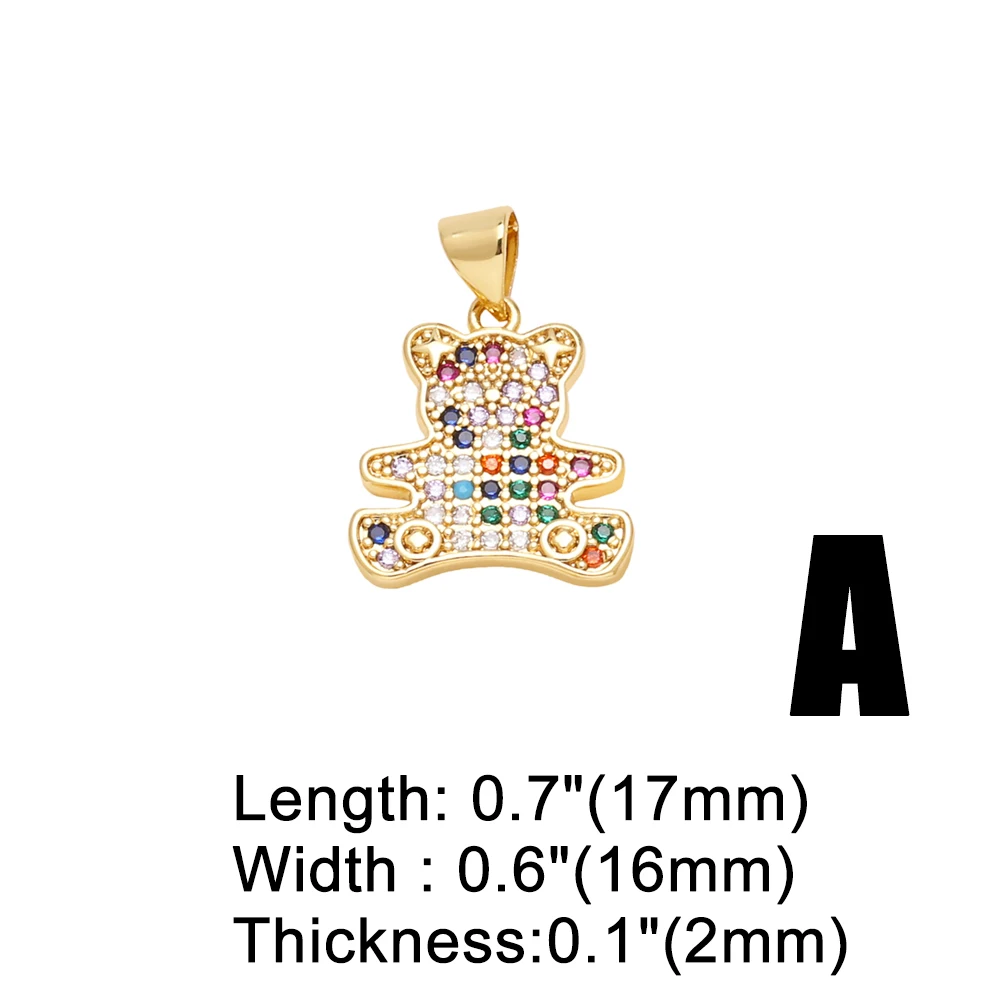 OCESRIO Fashion Multicolor Crystal Cute Bear Pendant for Necklaces Copper Gold Plated Dancer accesorios de joyería pdtb718