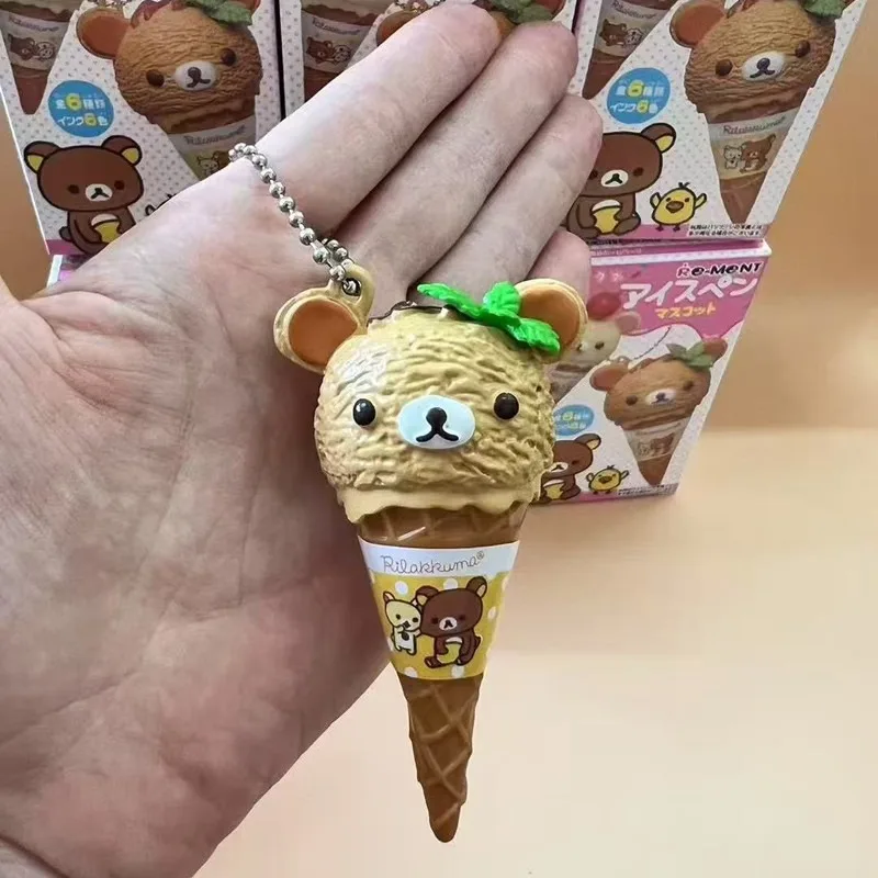 6pcs Cartoon Anime Rilakkuma Cone Ice Cream Girl Bag Pendant 2025 8cm Cute Doll Keychain Figure Toy Decoration Collection Gift