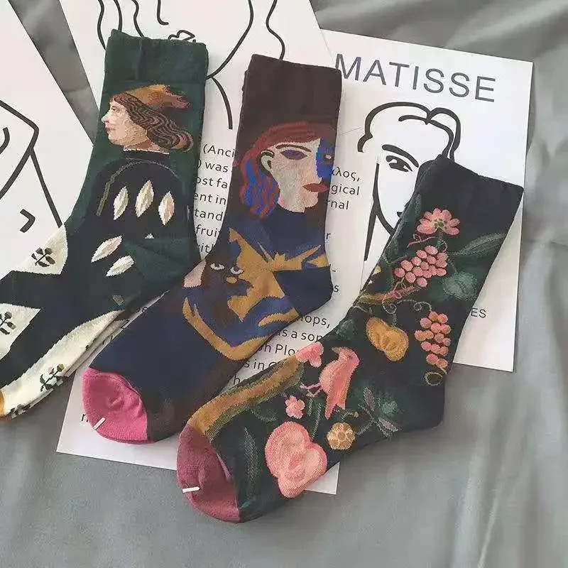 جوارب أنبوبية عالية الخصر للأزواج ، جوارب نسائية ، طراز جامعي عتيق ، اتجاه ألوان إبداعي ، شخصية ، الخريف والشتاء
