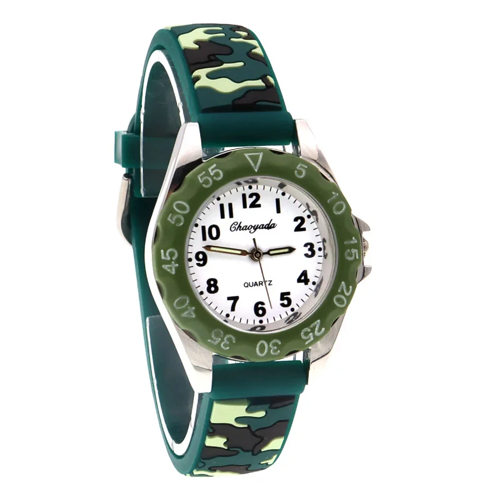 10 teile/los, Mischfarben Jungen Mädchen Camouflage Silikon Armband Quarz Uhren Kinder Kinder Studenten Uhren Großhandelspreis Billig