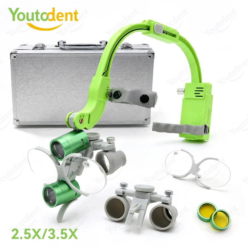 Wireless Dental Binocular Loupes with 5W LED Headlight 2.5X/3.5X Magnification Headband Surgical Magnifier for Dentist ENT Surge