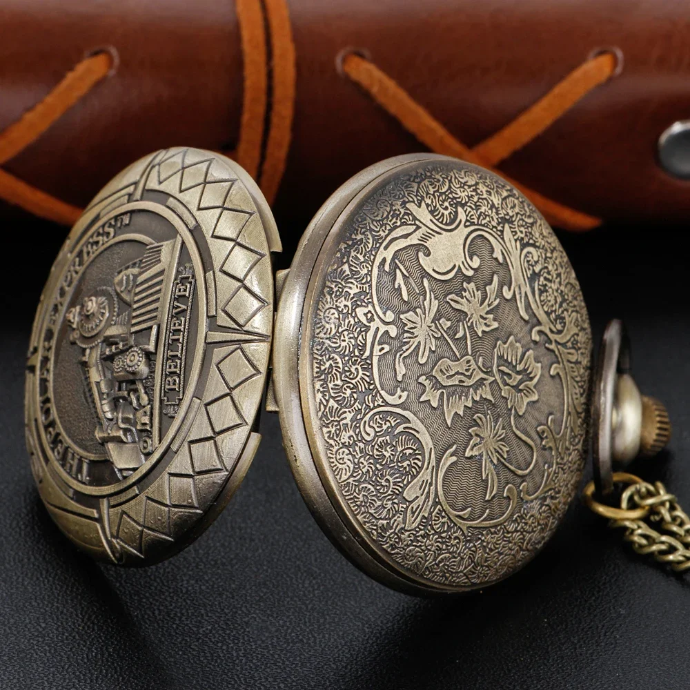 قطار السكك الحديدية التجارة ريترو الوقت الأحجار الكريمة البرونزية ساعة جيب كوارتز قلادة سلسلة بدلاية مجوهرات ساعة هدية للرجال والنساء