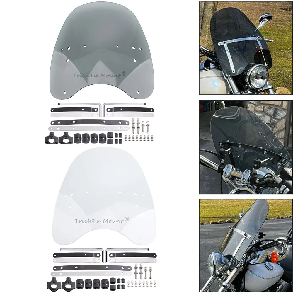 

Motorcycle Part 7/8" Windshield 1" Handlebar Windscreen Smoke For Harley Touring FLHT FLHX Softail FL Dyna Sportster 883 1200