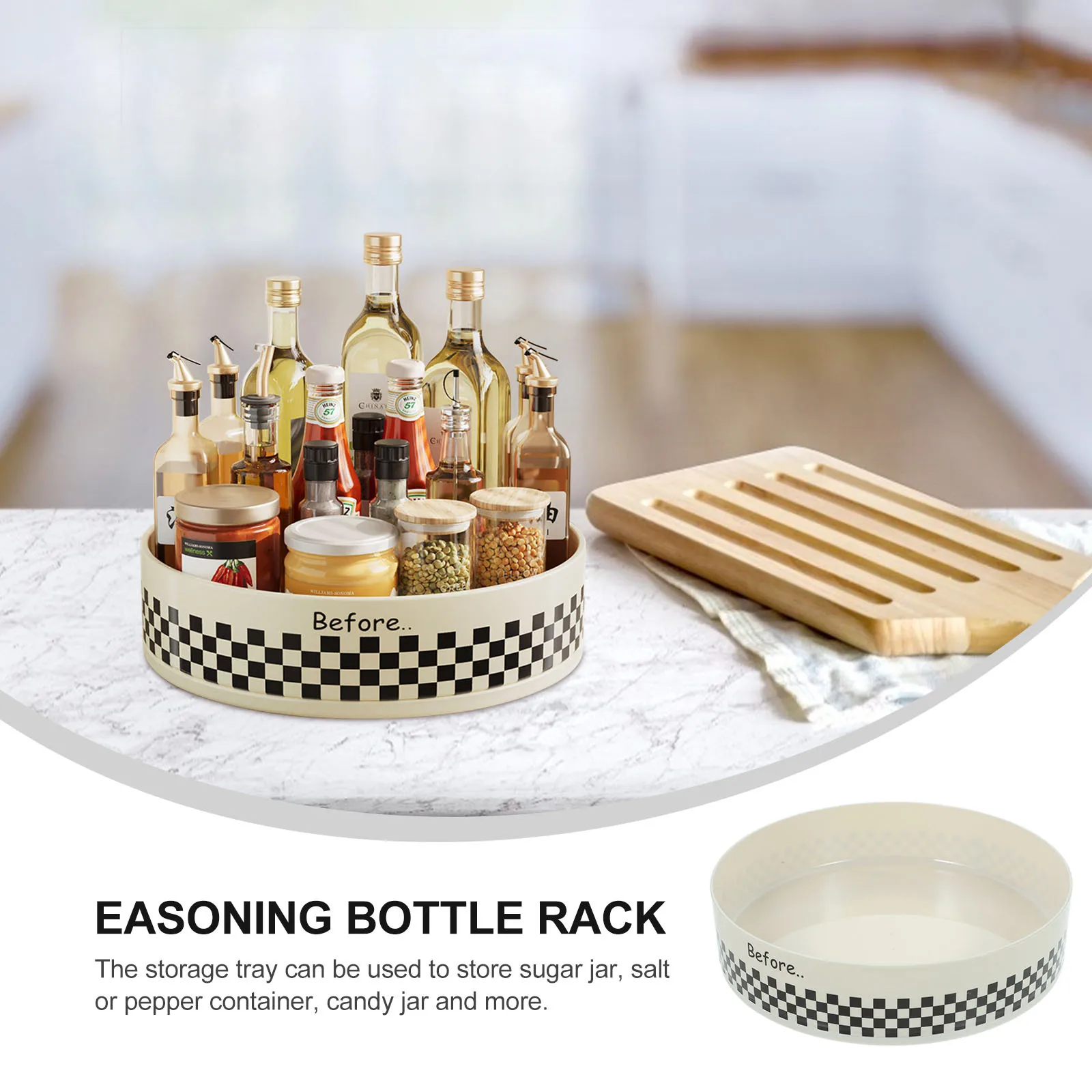 

Rotating Turntable Organizer Kitchen Storage Tray Multifunctional Spice Rack Makeup Organizer Countertop Tray