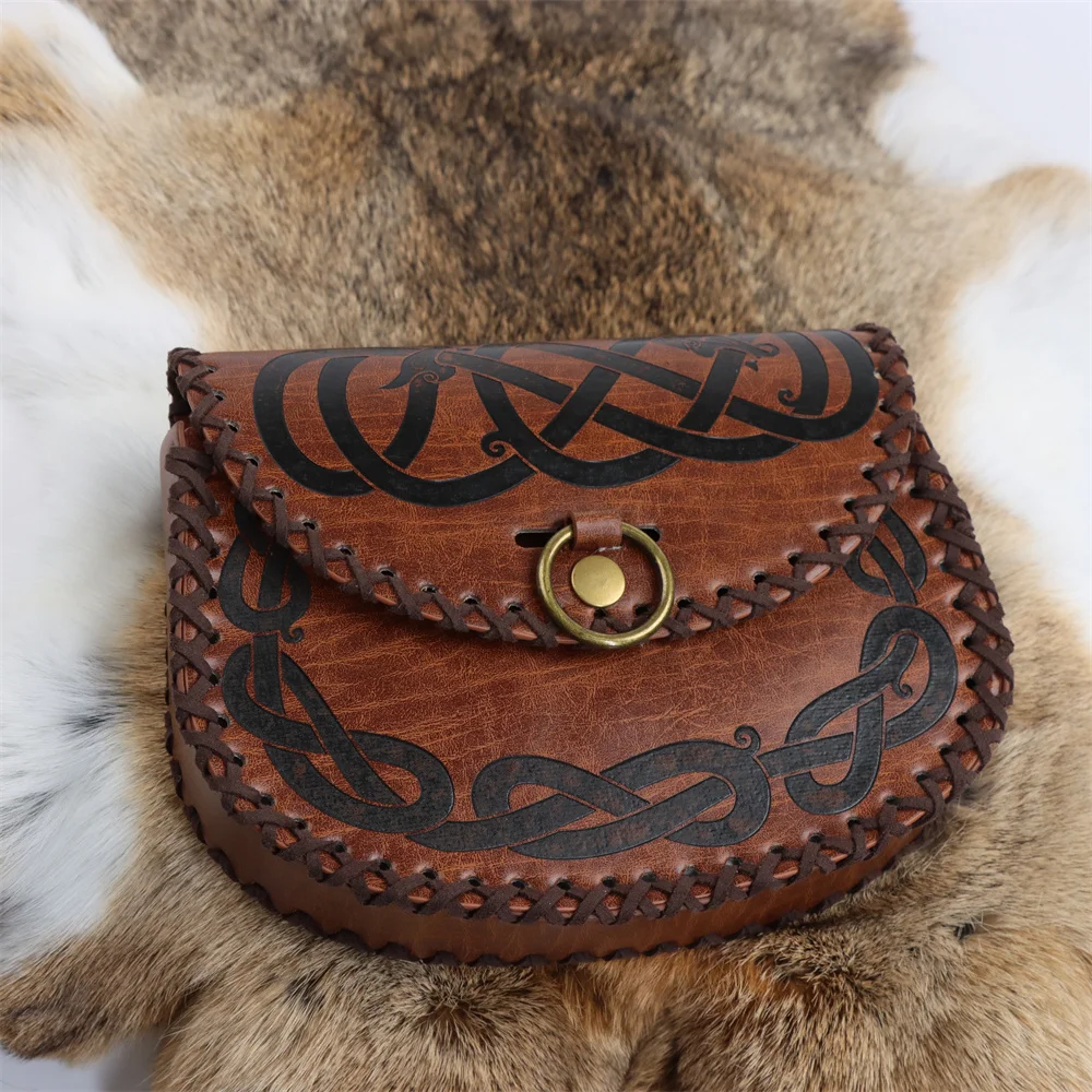 Vikings Rune Pouch String Coins Drawstring Bag Costume Vintage Halloween Accessory Leather Suede Medieval Loop Belt Kit Adult