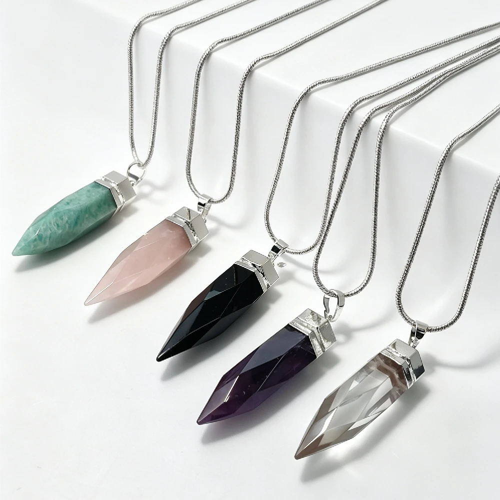 1Pc Natural Crystal Bullet Point Pendant Necklace Multi- Color Gemstone Jewelry Gold Plated N2C085