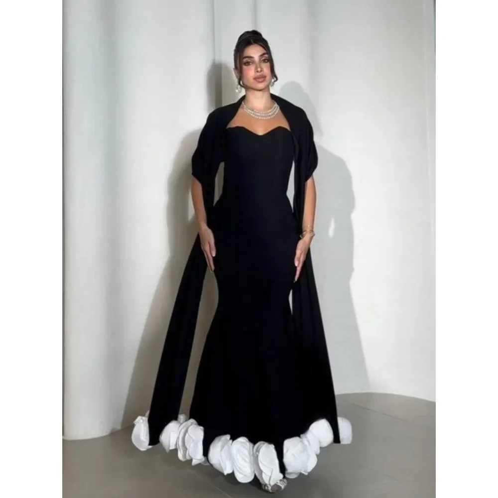 Customized Black Sweetheart Evening Dresses/Bridal Wedding Party Girl Prom Gowns Fashion Mermaid Flower Pleated Floor-Length