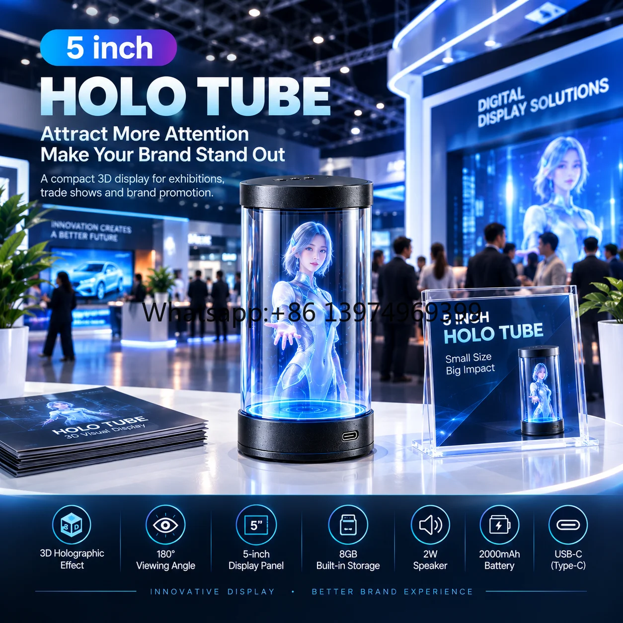 Mini Transparent Screen  Holo Tube Portable 3D Hologram Cylinder Advertising Exhibition Display