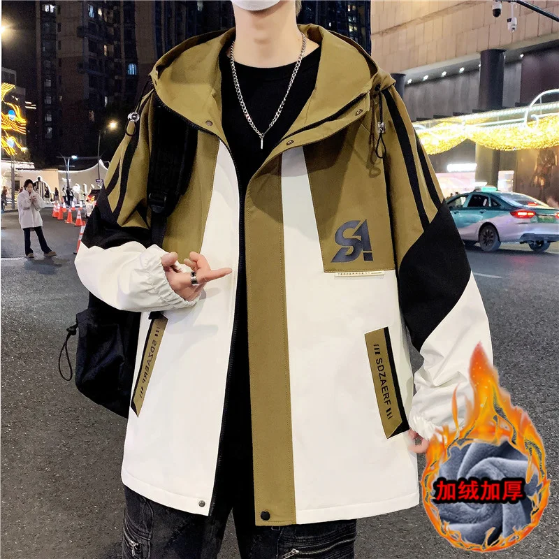 

Fashion 2024 Autumn Men's Warm Hooded Fleece Jackets Outwear Casual Plush Thicken Coats Youth Loose Padded Parkas Tops Clothing