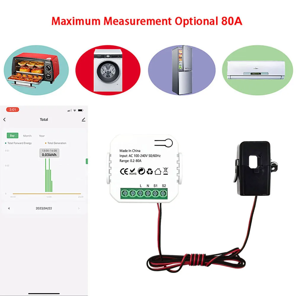 Tuya WiFi Cyfrowy licznik energii AC 110V 240V 80A z przekładnikiem prądowym Zacisk Miernik energii elektrycznej Smart Life APP Monitor Moc