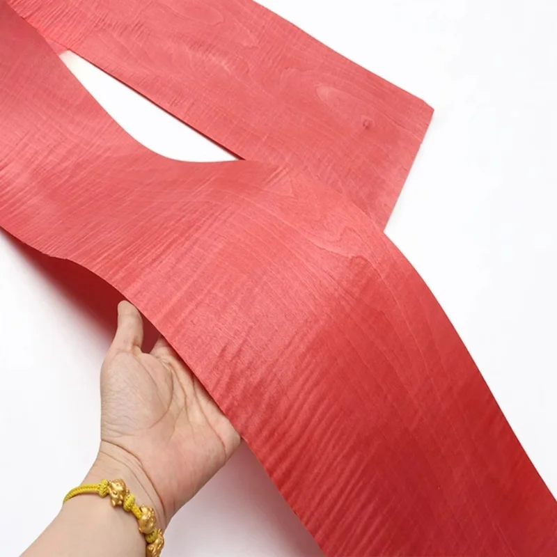 Dyed Red Maple Shadow Wood Veneer Sheet for Guitar Musical Instruments DIY Design Furniture Doors Decor Panels Veneer L:250X15cm