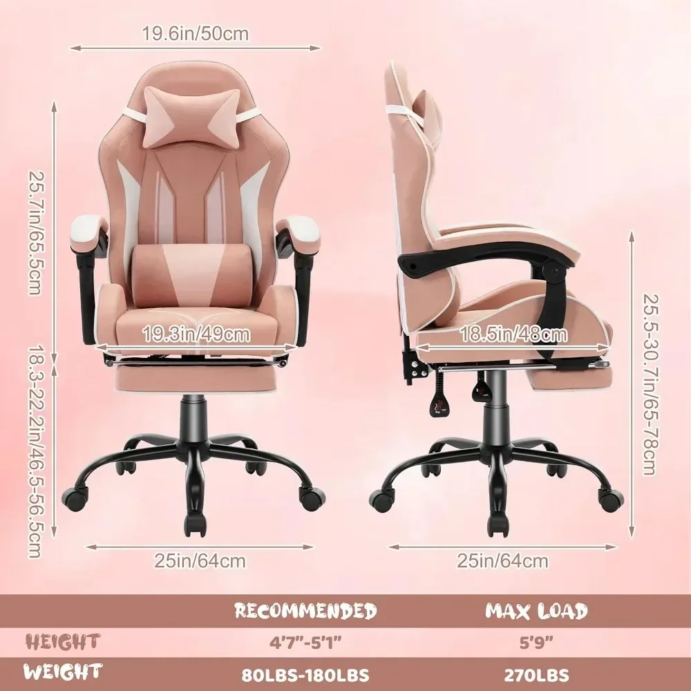 Gaming Chair for Kids Computer Chair with Footrest and Lumbar Support, Ergonomic Cute Gamer Chair, Racing Reclining PC Game