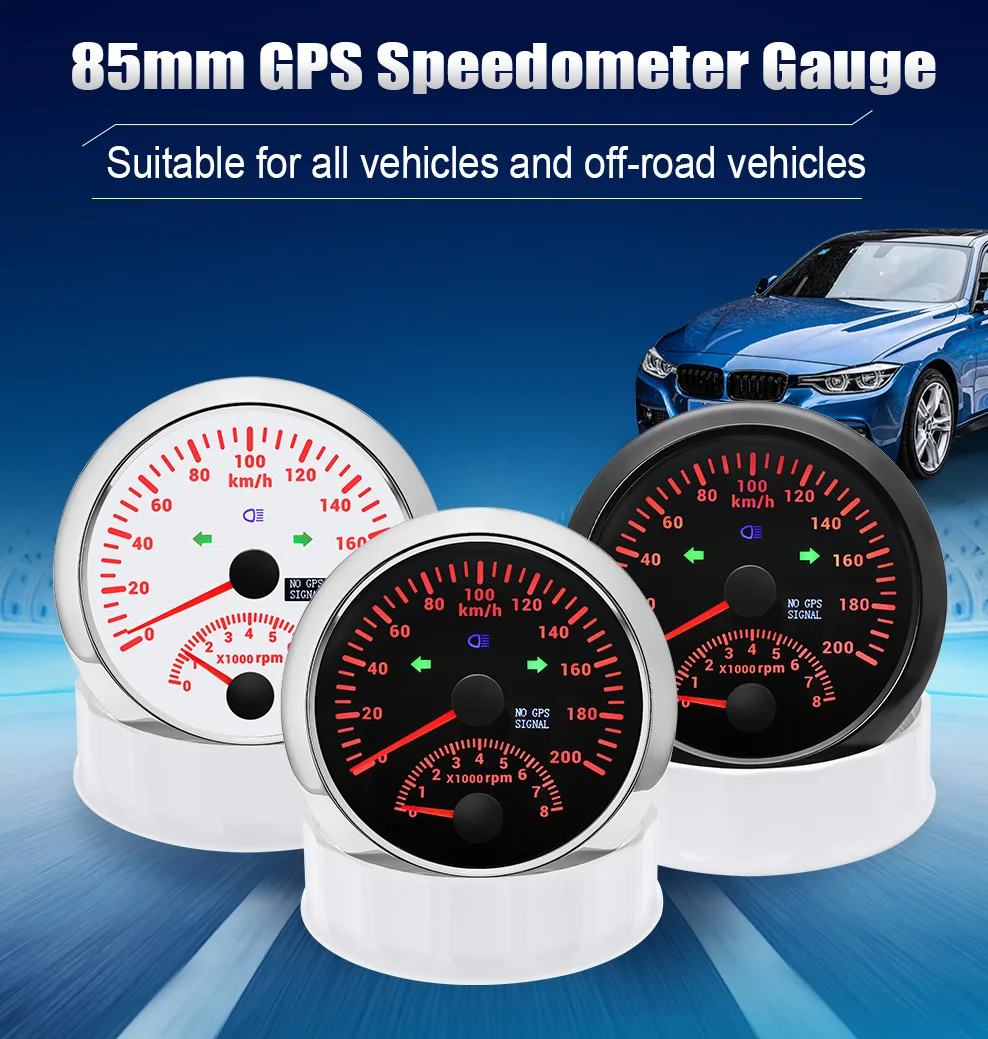 2 in 1 Gps Speedometer 200kmh +8000RPM Tachometer with Red Backlight Waterproof 85mm Tacho Meter for Car Truck Boat 9-32V