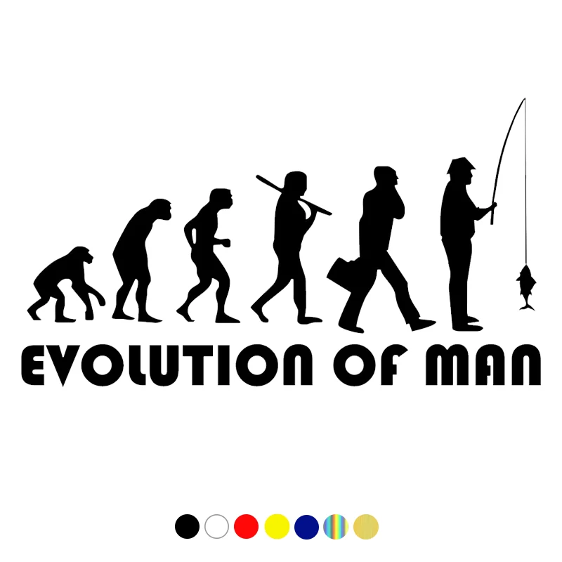 

11*20cm The Evolution Of Man Fisherman Fishing Funny Car Sticker Vinyl Decal White/black