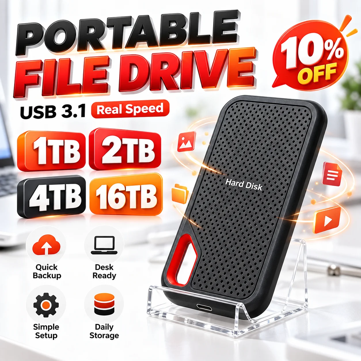 High-Speed Portable SSD 2TB External Storage Disk Type-C for PC Tablet MacBook 16TB Option Work Data Transfer
