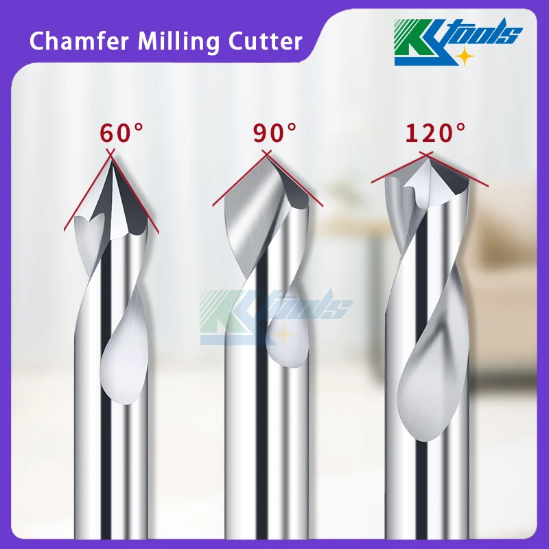 HRC55/60 2 Flutes 60/90/120 Degree Chamfer Milling Cutter 4 6 8 10 12mm 50-75mm Fixed point CNC Router Bit chamfering end mill