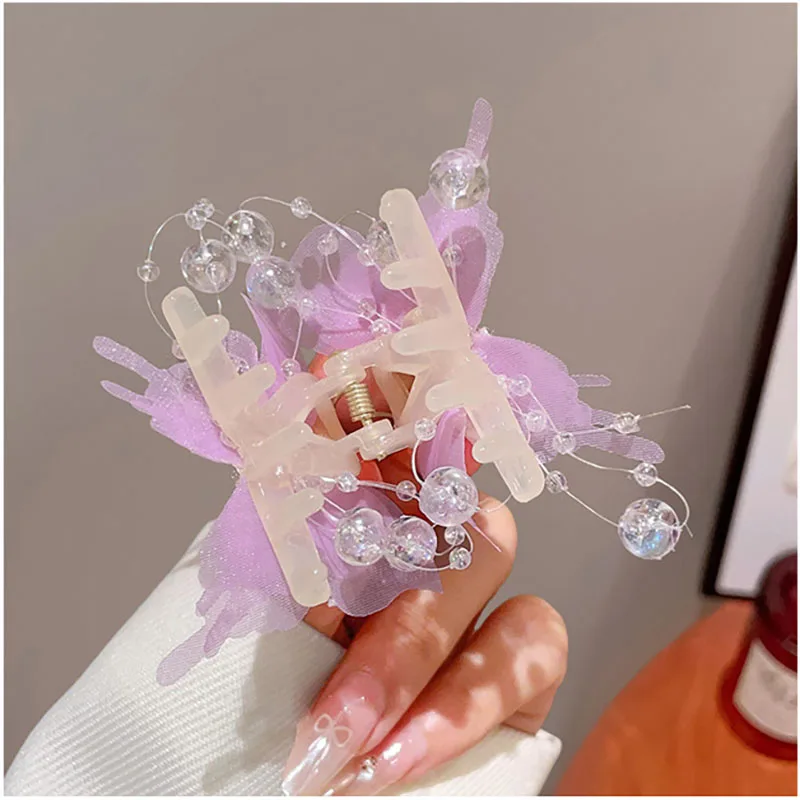 Trendy Simulation Butterfly Hair Clips Women Sweet Pearl Bow Ponytail Clip Small Size Crab Claw Headdress Hair Accessories New