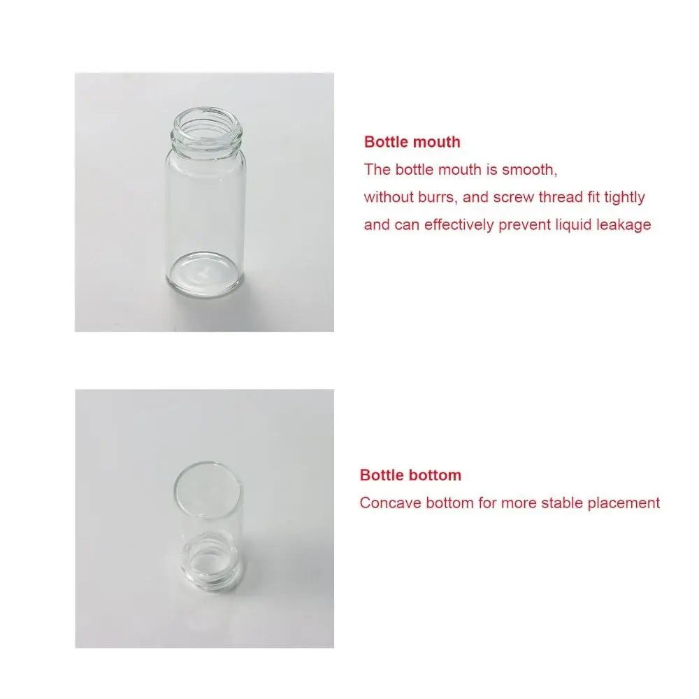 10ml Glass Sample Vials Liquid Clear Small with Screw Caps and Plastic Plugs, Leak-Proof, 12PCS