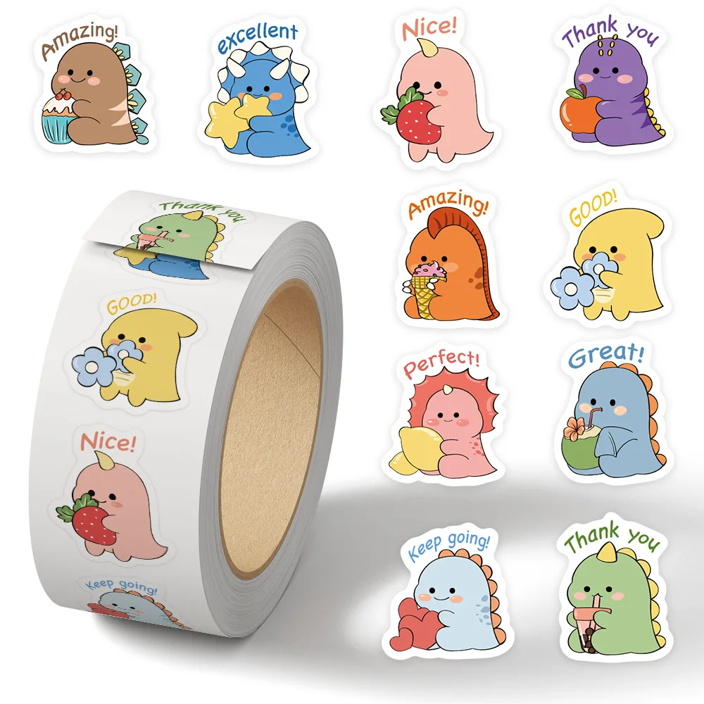 

500pcs/Roll Children's Reward Dinosaurs Decoration Sealing Stickers DIY PVC Laptop Decals Decoration Reward Gift Toy