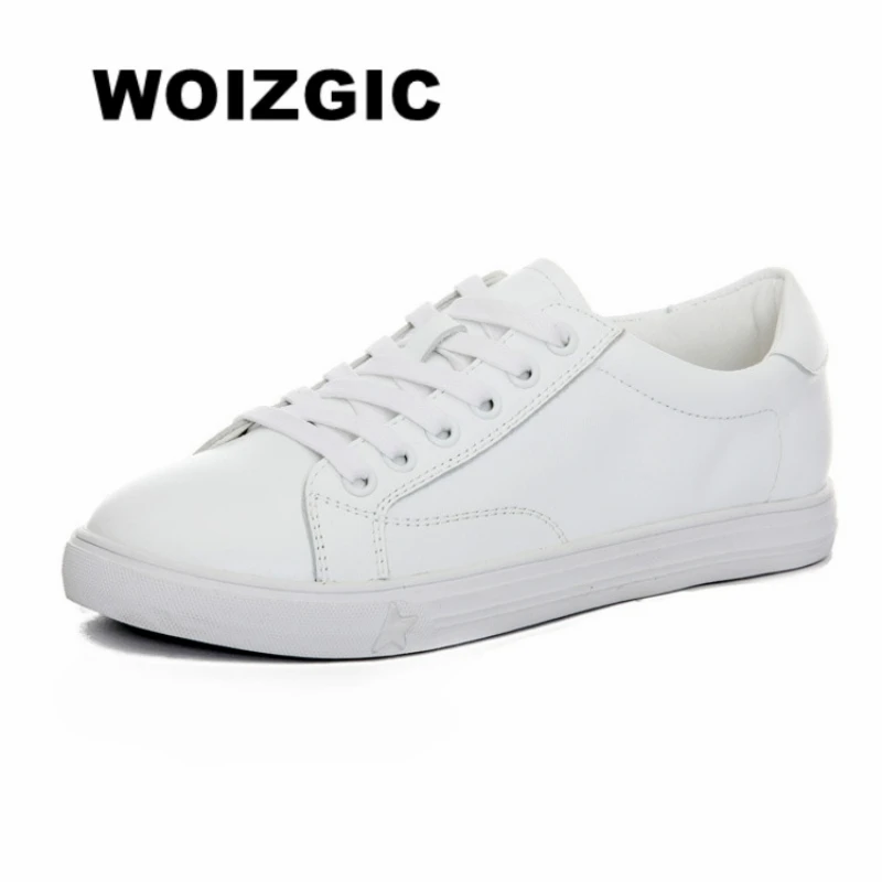 

WOIZGIC Women's Ladies Female Genuine Leather White Shoes Flats Lace Up Moccasins Spring Autumn Vulcanized Shoes Korean