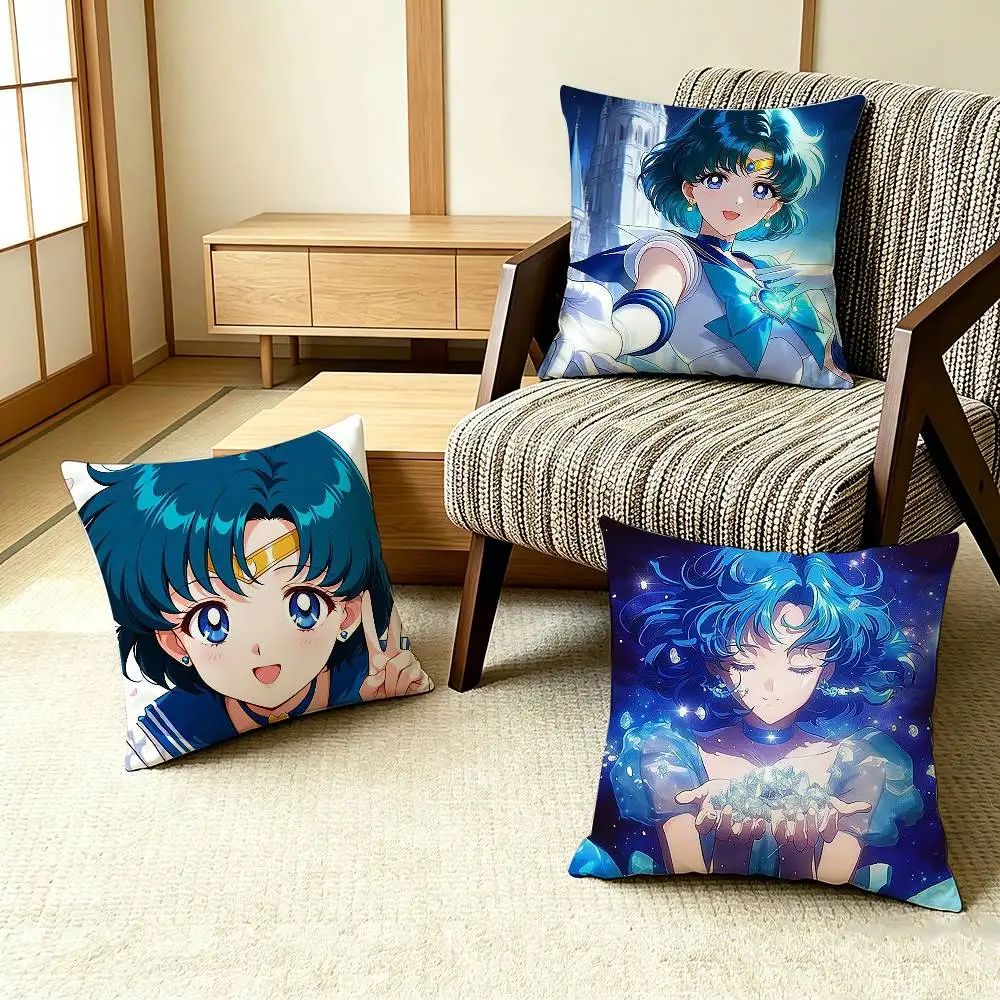 Ami Mizuno Sailor M-Mercury  Pillow Case Pattern Printed Pillowcase For Living Room Sofa Cushion Cover
