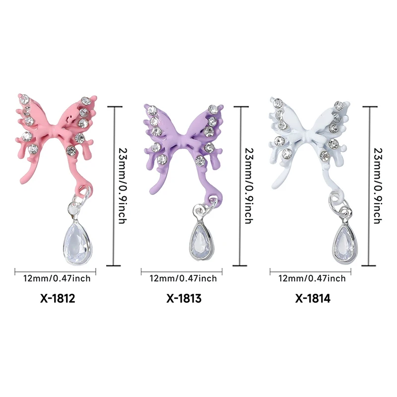 나비 지르콘 펜던트 네일 다이아몬드 합금 소녀 네일 참, 네일 아트 장식, 입체 네일 아트 애호가, 3 개