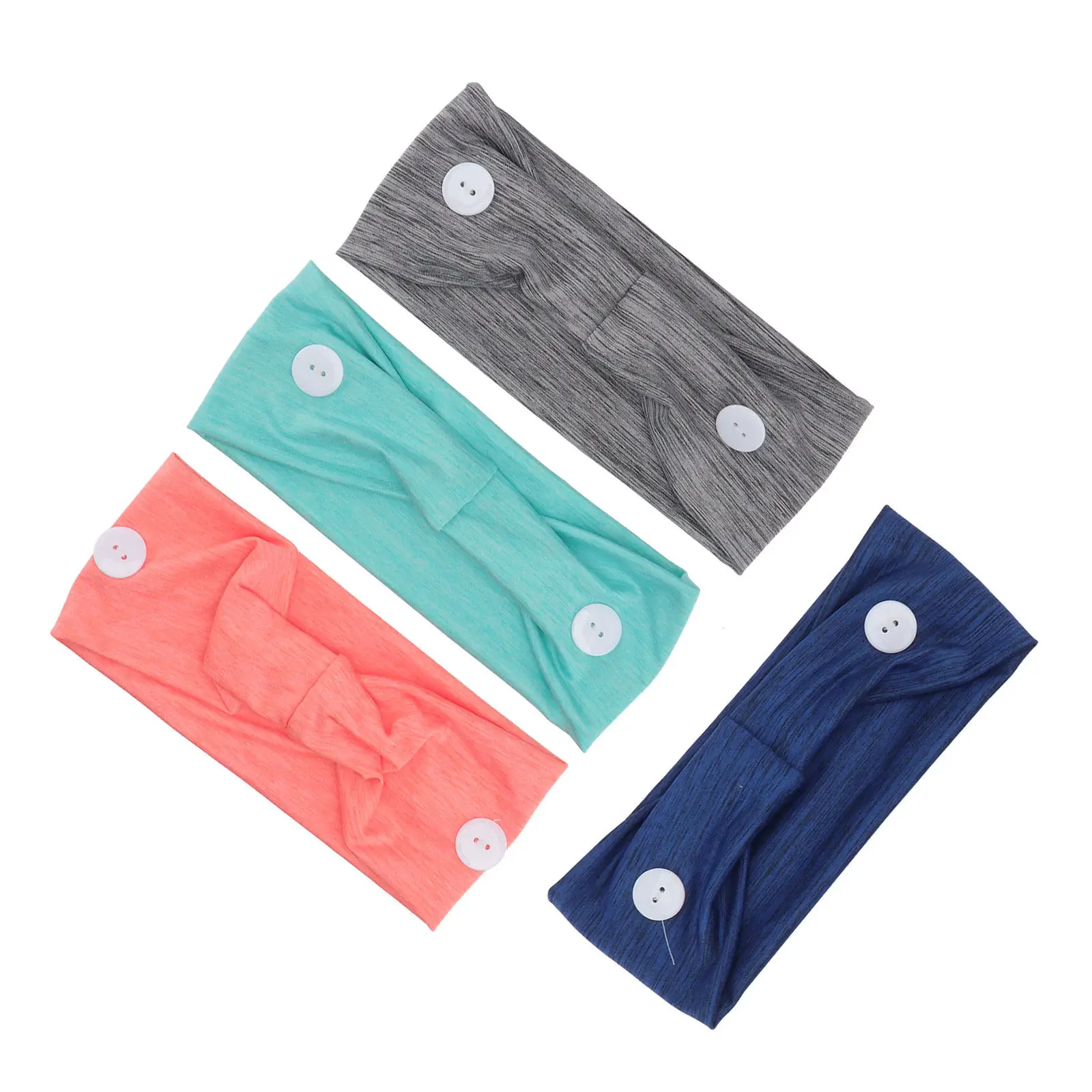 

4Pcs Sport Headbands Wide Elastic Breathable Button Hair Band Ear Mask Holder Red Grey Navy Blue Green Running Fitness Girls