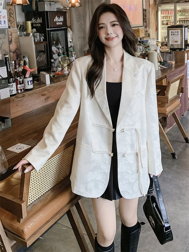 Women's Jacquard New Chinese Suit Jacket 2024 Spring And Autumn New Loose Buckle Light National Wind Jacket Casual Small Blazer