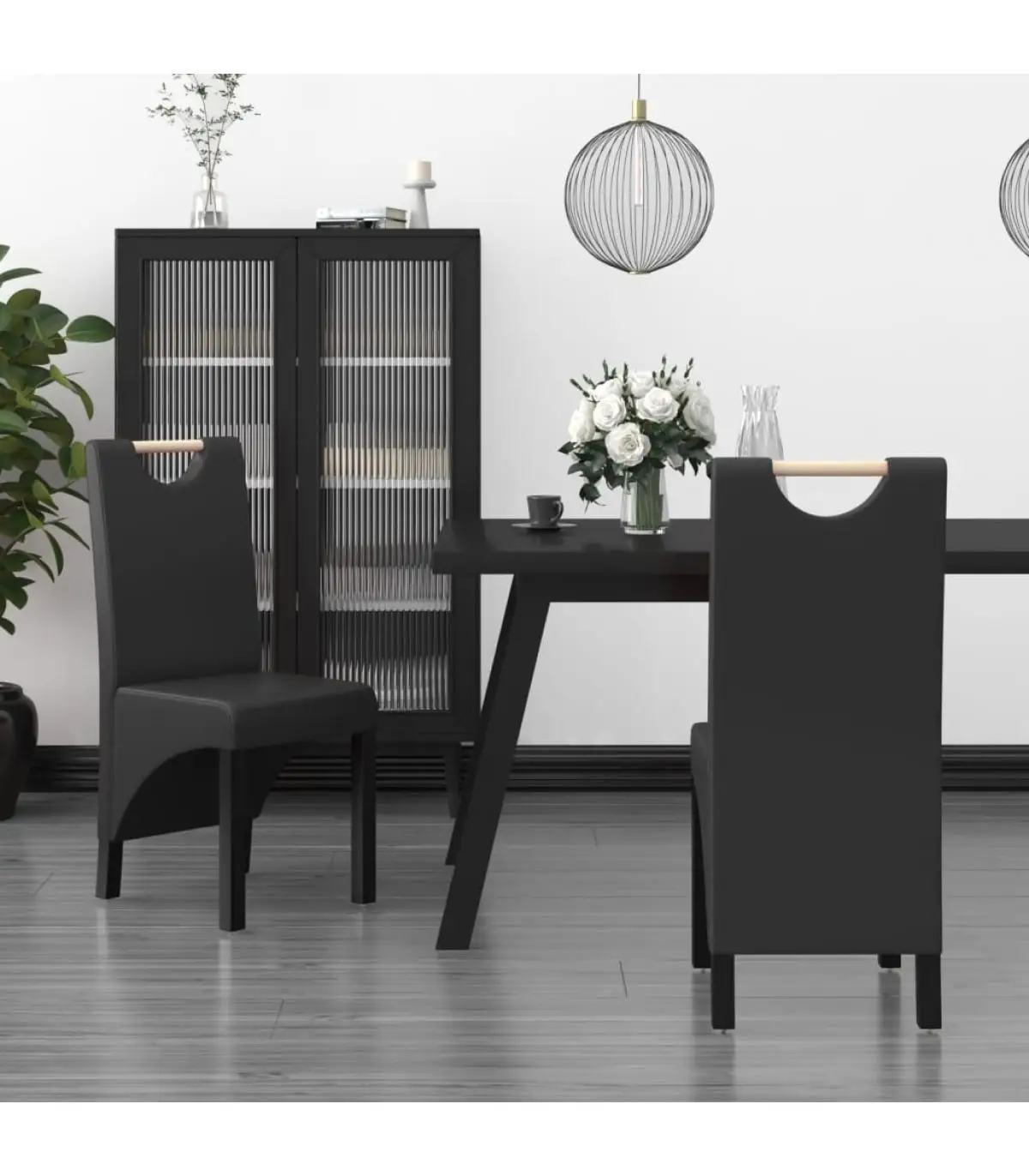 Dining chairs dining chairs 2 units black synthetic leather