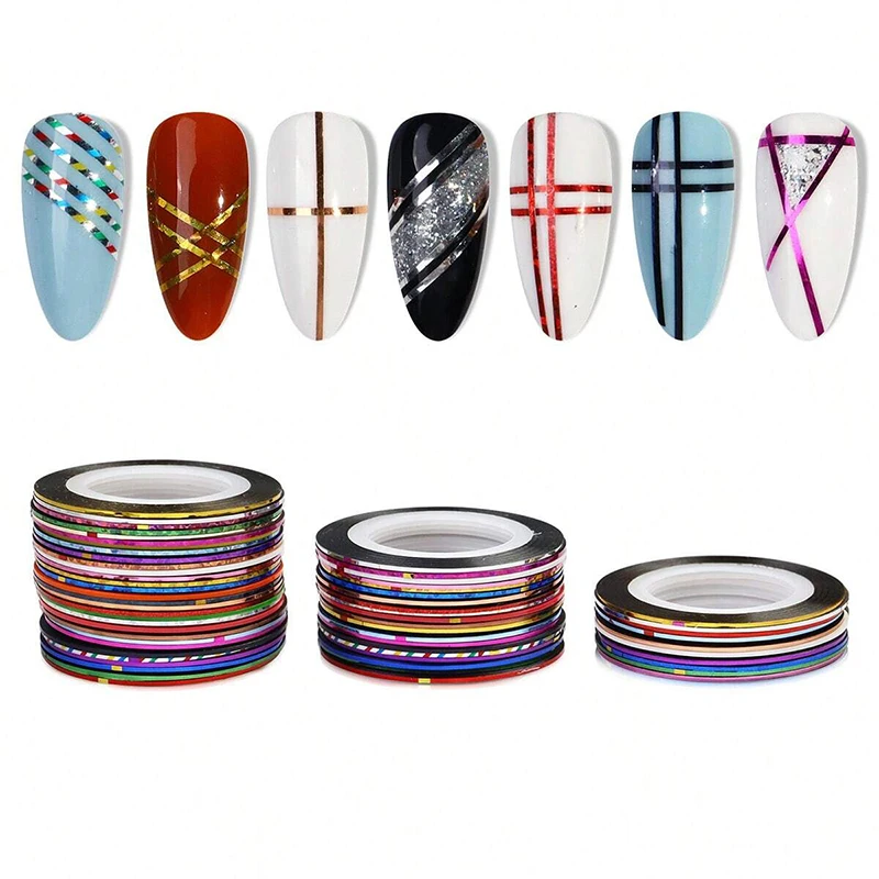 30PCS Nail Striping Tape Metallic Yarn Line 3d Nail Art Tool Color Rolls Nail Decals DIY Nail Tips Sticker Decoration